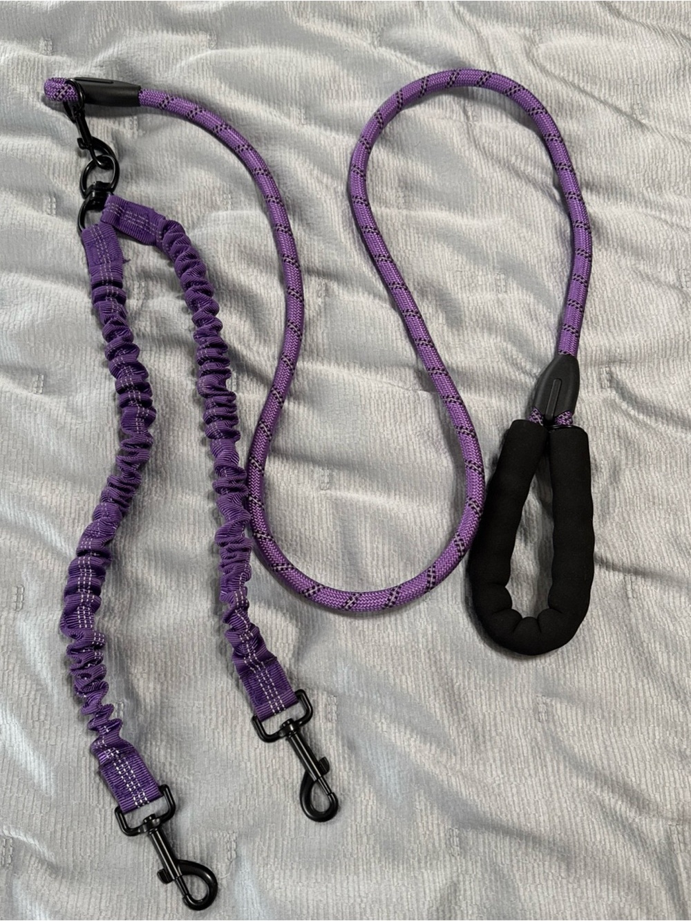 Purple Reflective Bungee Dog Leash with Padded Handle